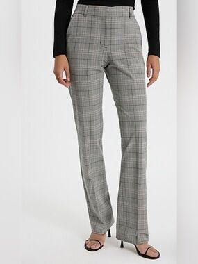 Express Gray Plaid High-Waist Wide-Leg Pants